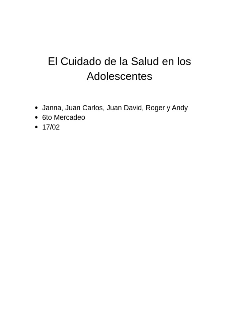 El Cuidado de La Salud en Los Adolescentes | PDF | Salud mental ...