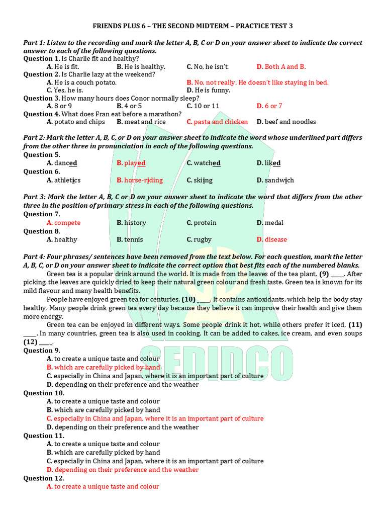 FP6 KEY PRACTICE TEST 3, 4 | PDF | Tea | Homeschooling