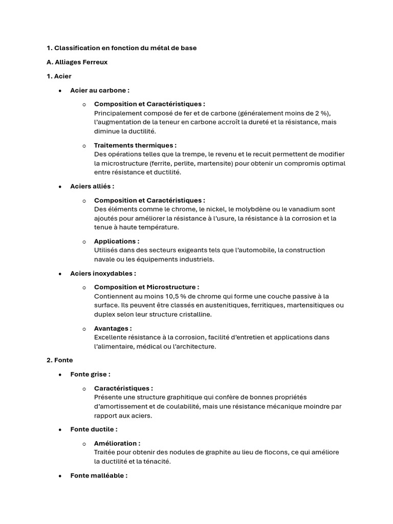 Classification des alliages métalliques PDF Acier Fonte (métallurgie) — free download