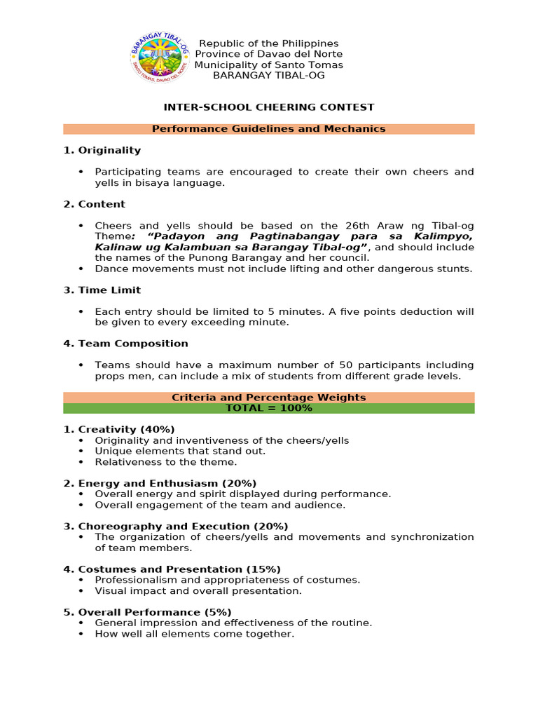 Inter-School Cheering Contest Guidelines and Mechanics | PDF