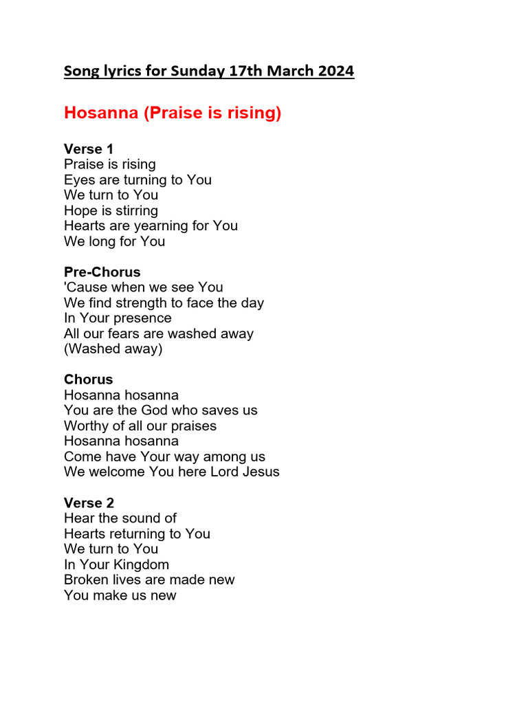 304_Song lyrics for Sunday 17th March 2024 (1) | PDF | Jesus | Heaven