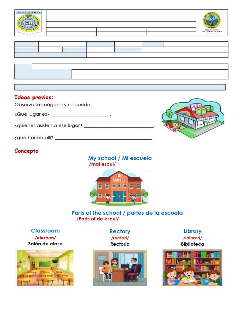 Partes de la Escuela en Inglés | PDF | Aprendizaje | Modificación de ...