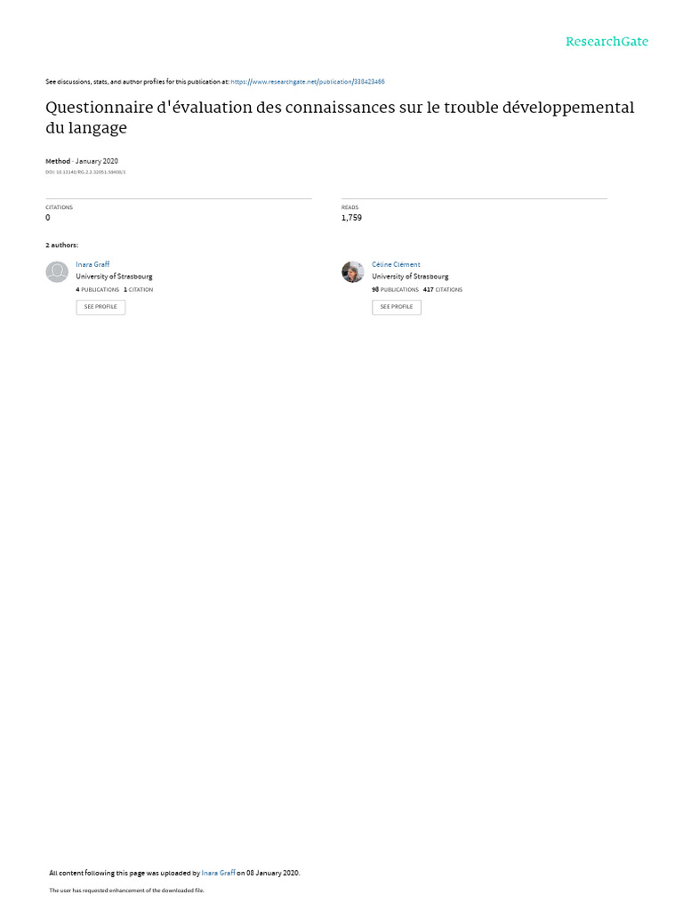 Questionnaire sur le trouble du langage | PDF | Trouble du déficit de l ...