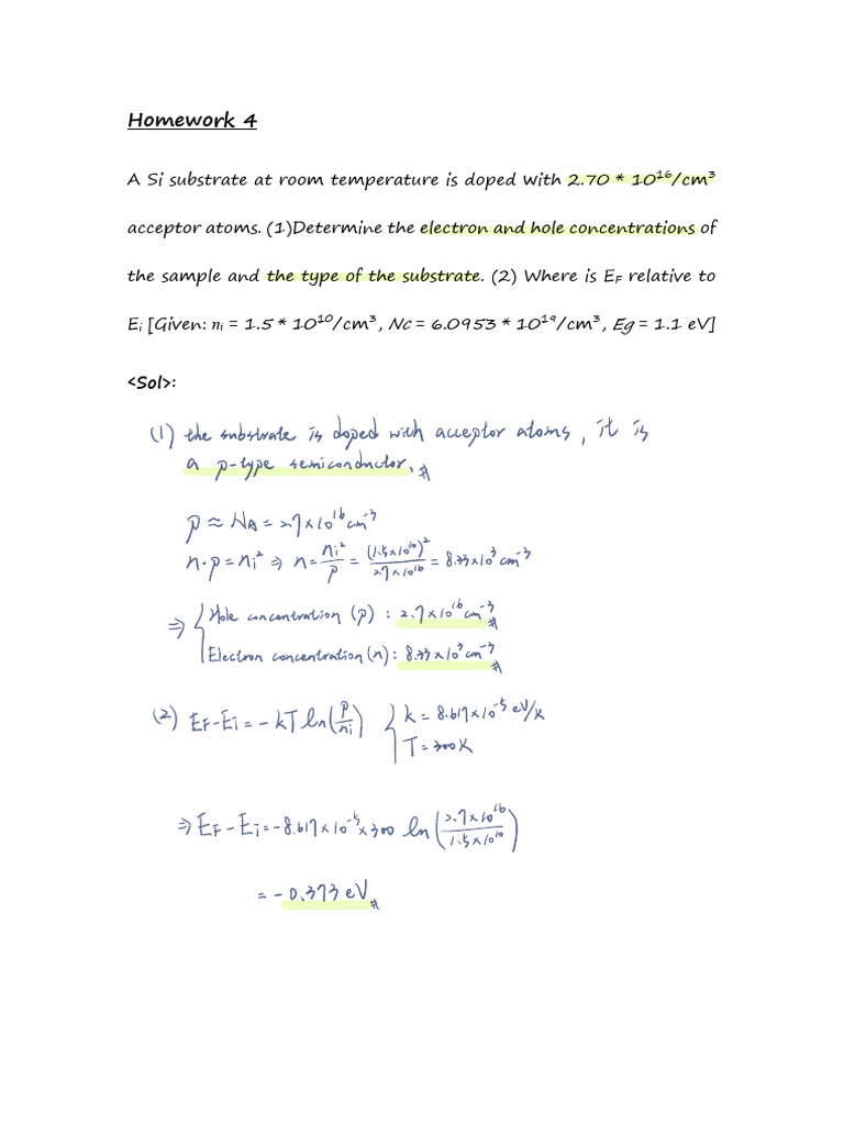 Si Substrate Doping Analysis and EF Calculation | PDF | Physical ...