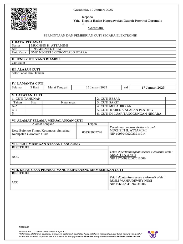 Contoh Surat Cuti Pdf