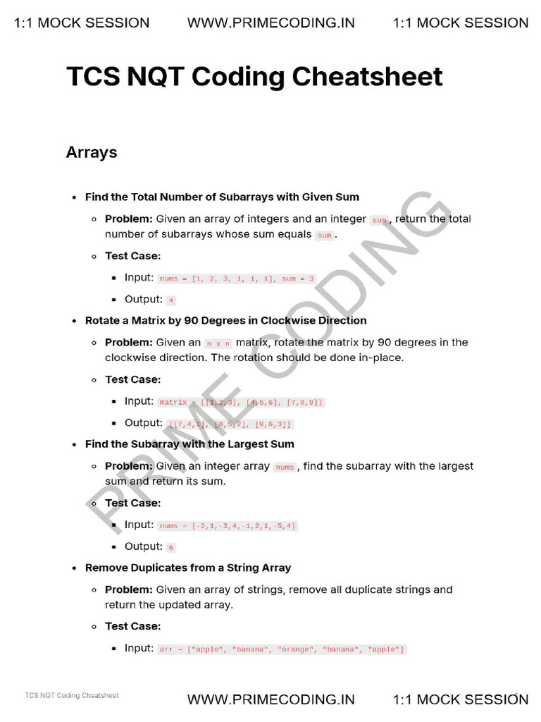 TCS NQT Coding Cheat Sheet | PDF