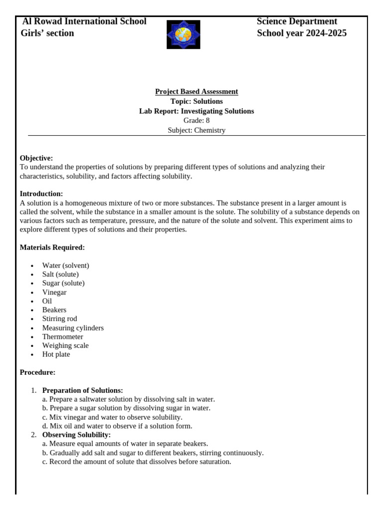 Pba 2 Gr 8 Chemistry 24 25 Pdf Solubility Chemistry