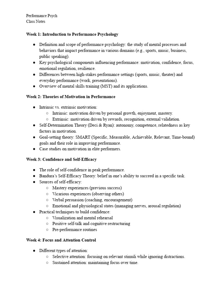 Performance Psychology Class Notes | PDF | Motivational | Motivation