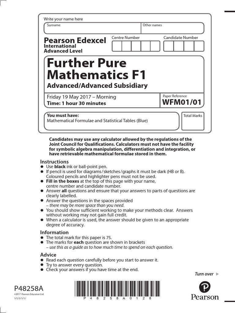 Further Pure Mathematics F1 Exam 2017 | PDF | Line (Geometry) | Applied ...