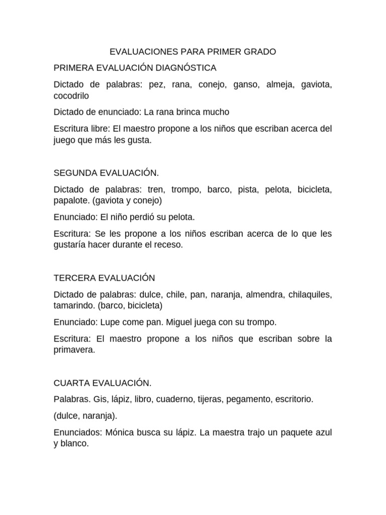 Evaluaciones de Escritura para Primer Grado | PDF