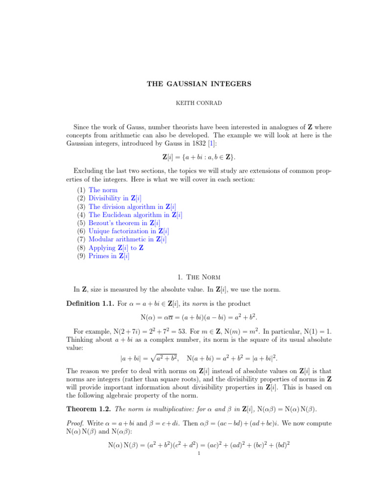 Understanding Gaussian Integers | PDF | Prime Number | Factorization