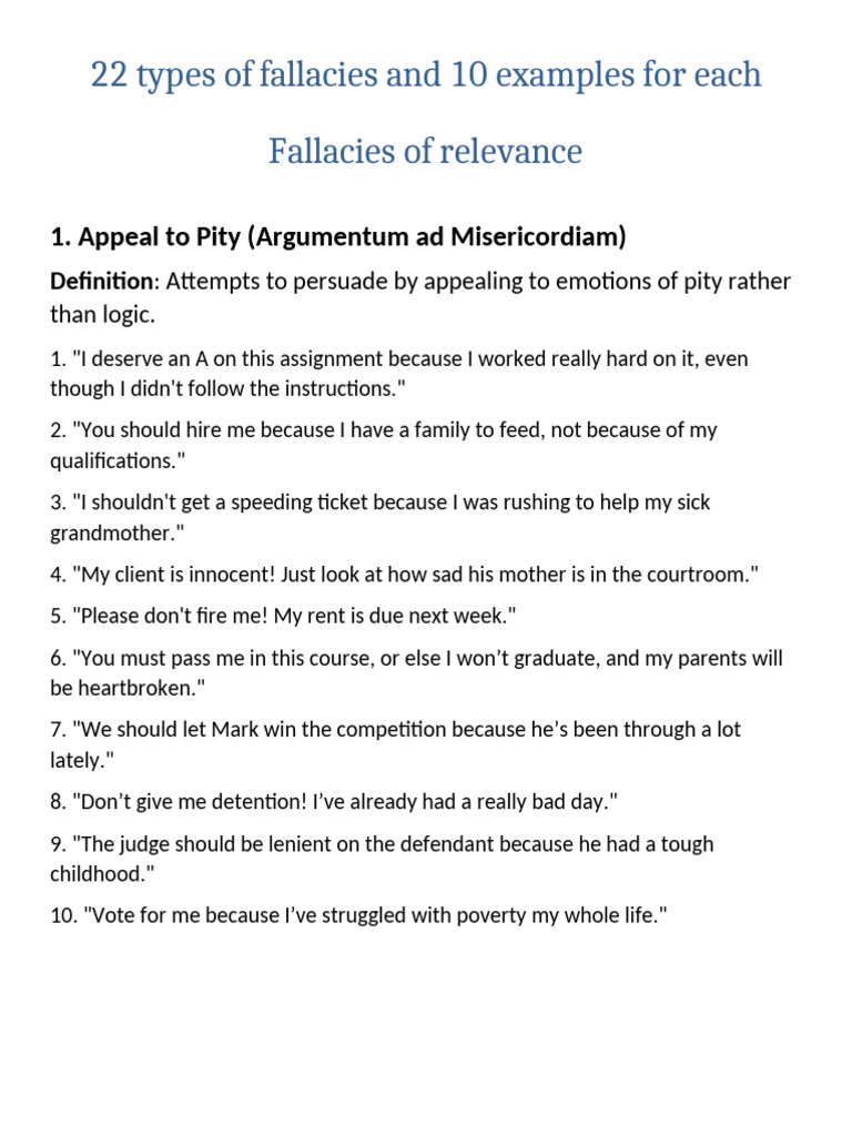 22 Types of Fallacies with Examples | PDF