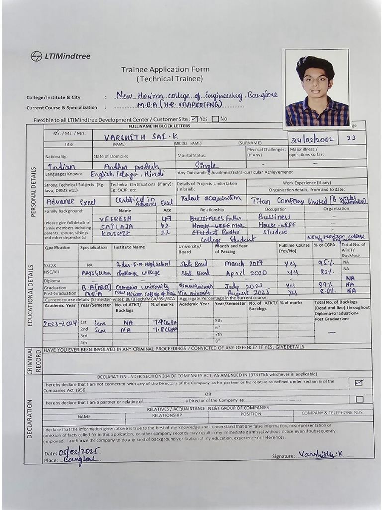 Application Form LTI | PDF