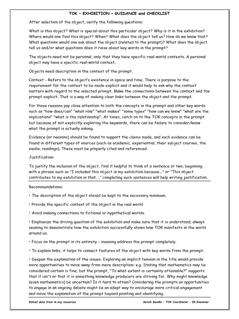 TOK Exhibition Guidance 2024 | PDF | Knowledge | Cognitive Science