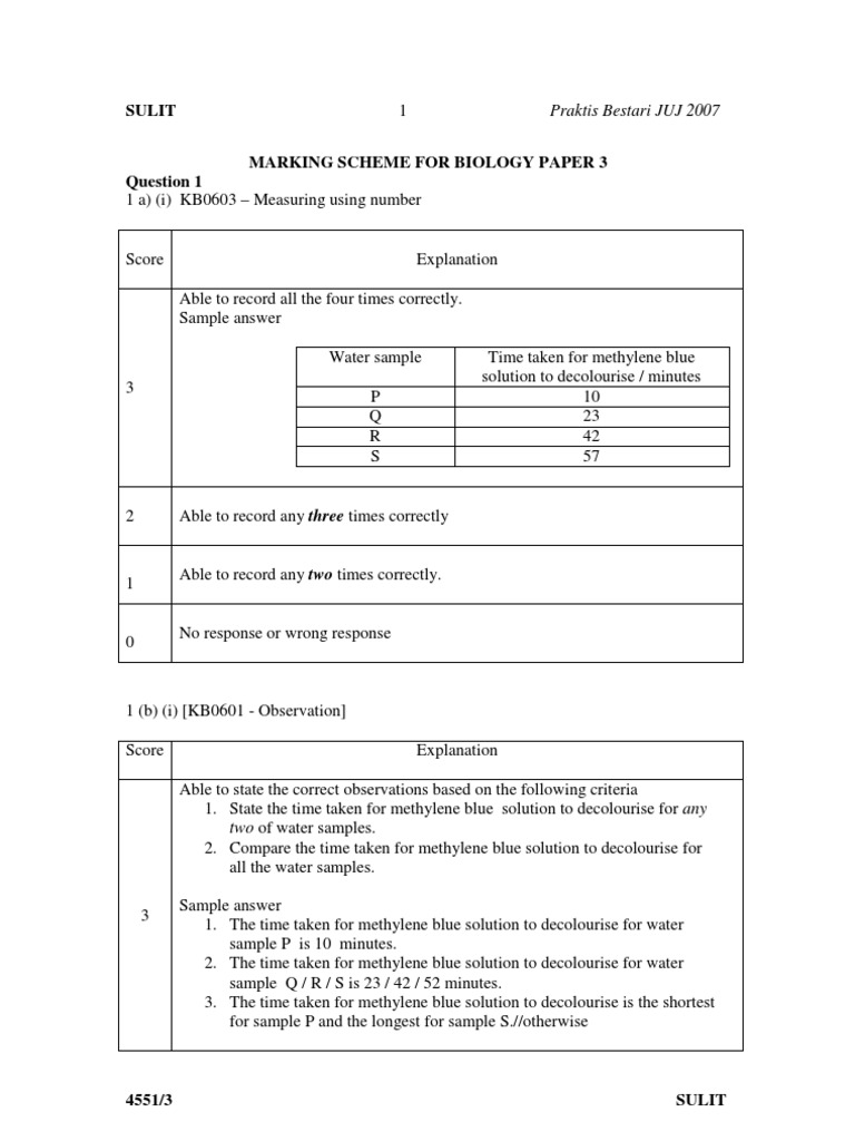 Biology Paper 3 Marking Scheme Guide | PDF | Experiment | Oxygen