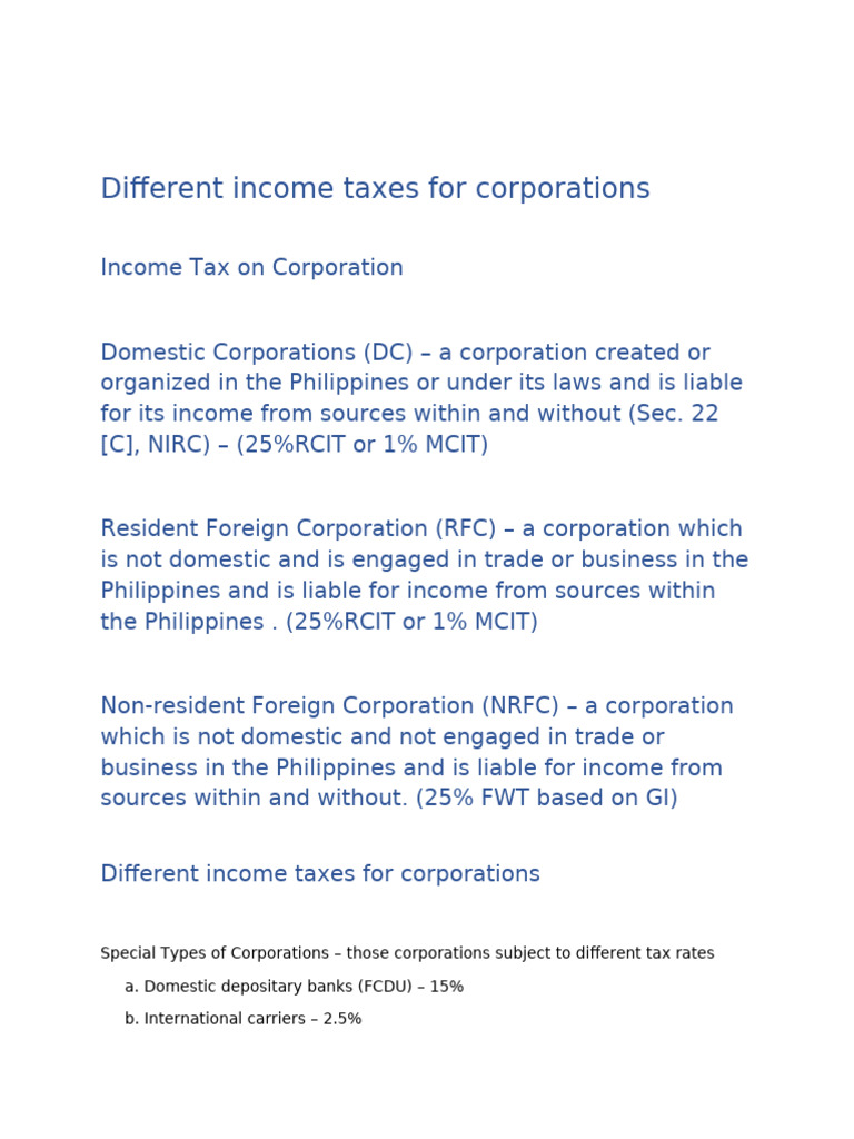 Corporate Income Tax Overview in the Philippines | PDF | Gross Income ...