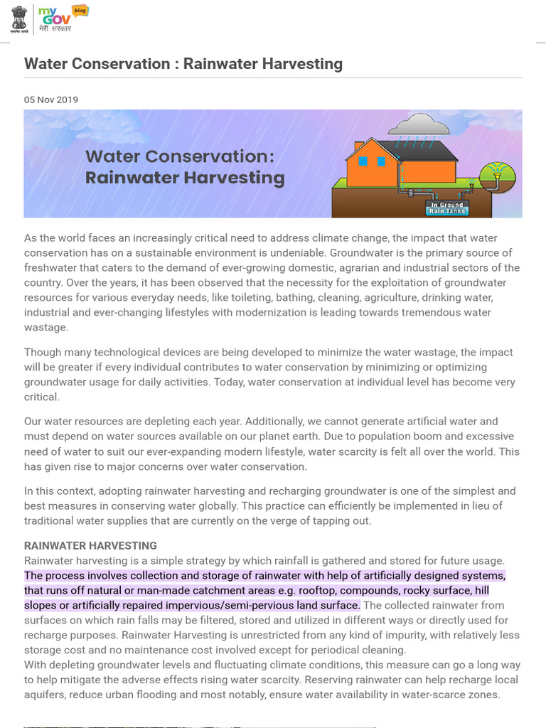 Rainwater Harvesting for Water Conservation | PDF | Groundwater | Water