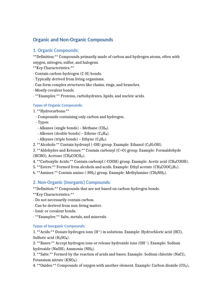Organic vs Inorganic Compounds Explained | PDF | Organic Compounds ...