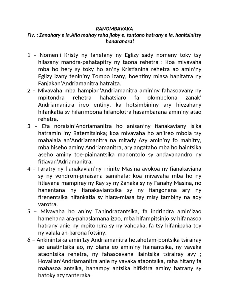 RANOMBAVAKA | PDF