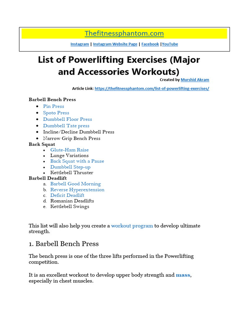 Powerlifting Exercises PDF | PDF | Strength Training | Kettlebell