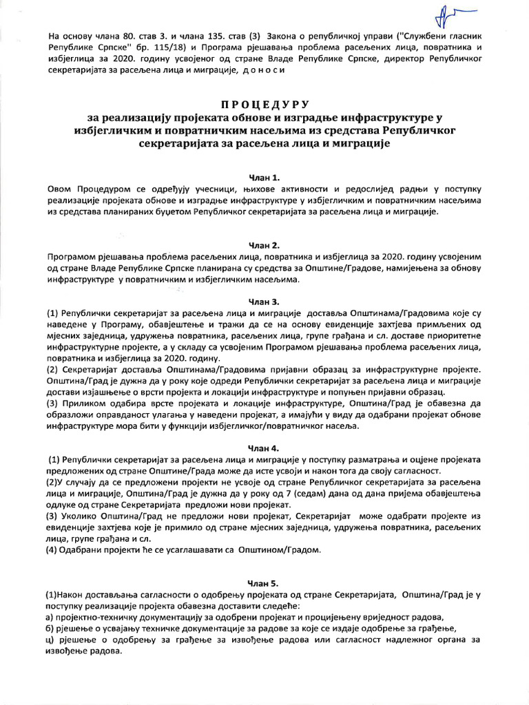 Procedura Infrastruktura U Izbj I Povr Naseljima PDF