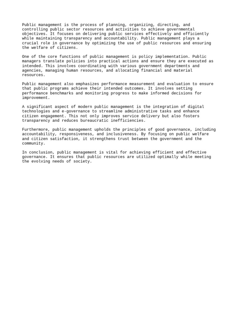Essentials of Public Management Explained | PDF