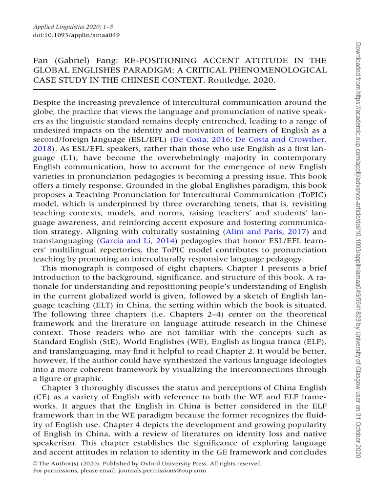 Oup Accepted Manuscript 2020 | PDF | English As A Second Or Foreign ...