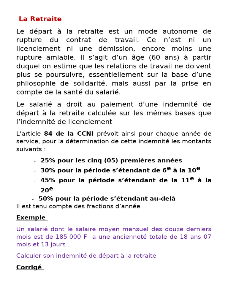 Indemnité de départ à la retraite expliquée | PDF