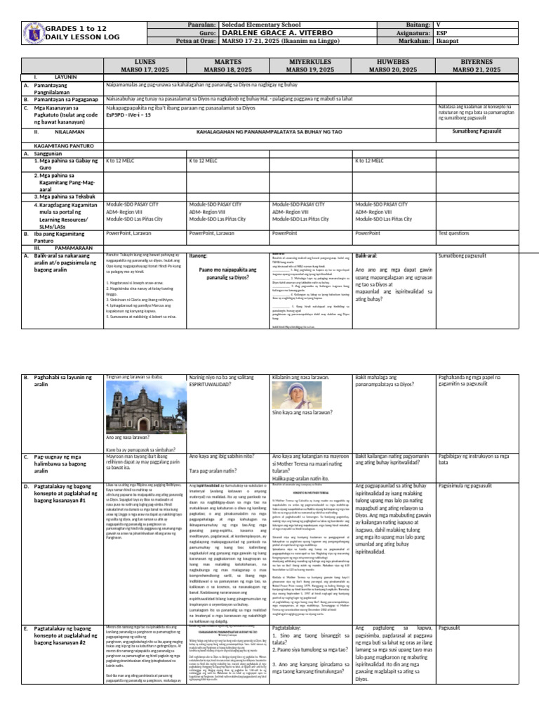 DLL in ESP 5 Q4 W6 | PDF