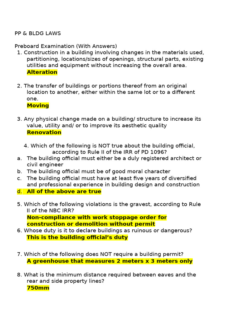 Building Laws and Preboard Exam Guide | PDF | Stairs