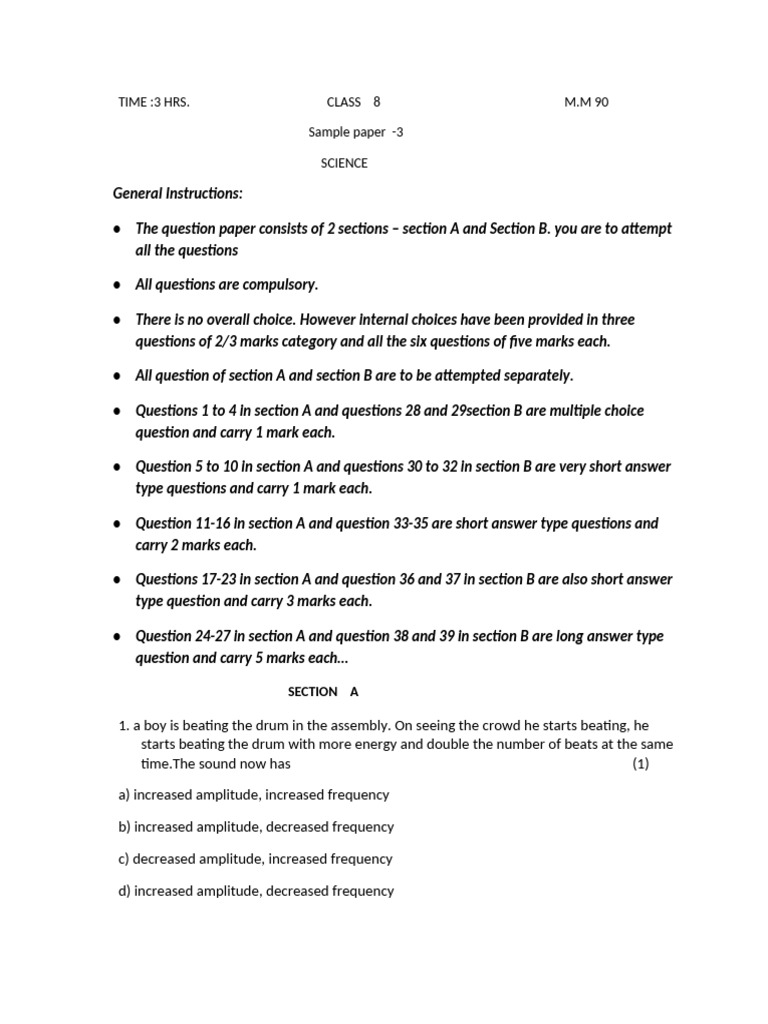 Class 8 Science Sample Paper 3 | PDF | Endocrine System
