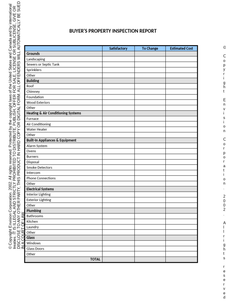 Buyers Property Inspection Report Template | PDF | Home