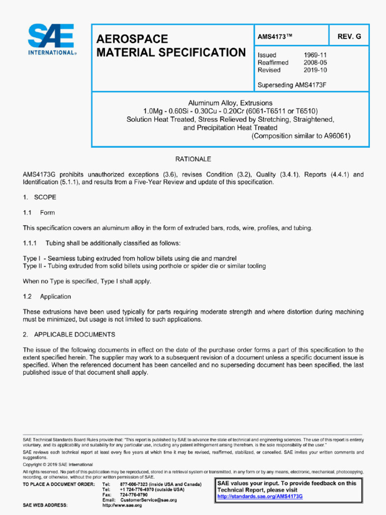 SAE AMS 4173G-2019, Al 6061 T6511 | PDF