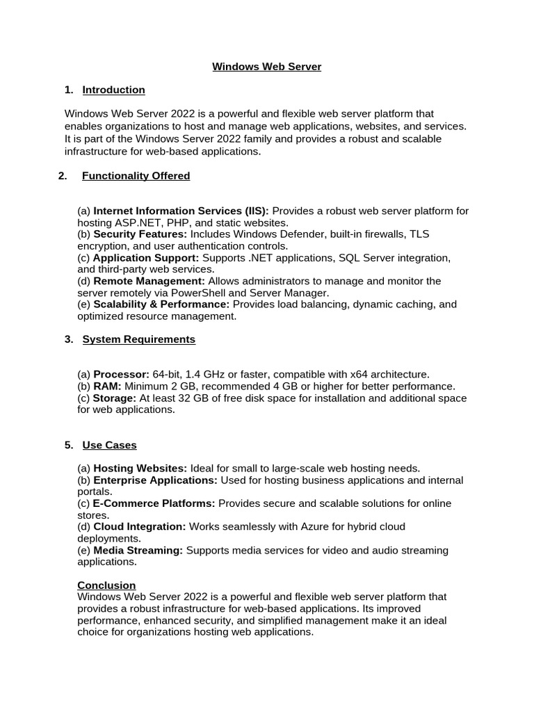 Windows Web Server 2022 Overview | PDF