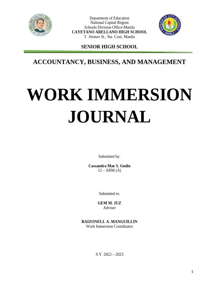 Work Immersion Journal - GUDIO | PDF | Learning