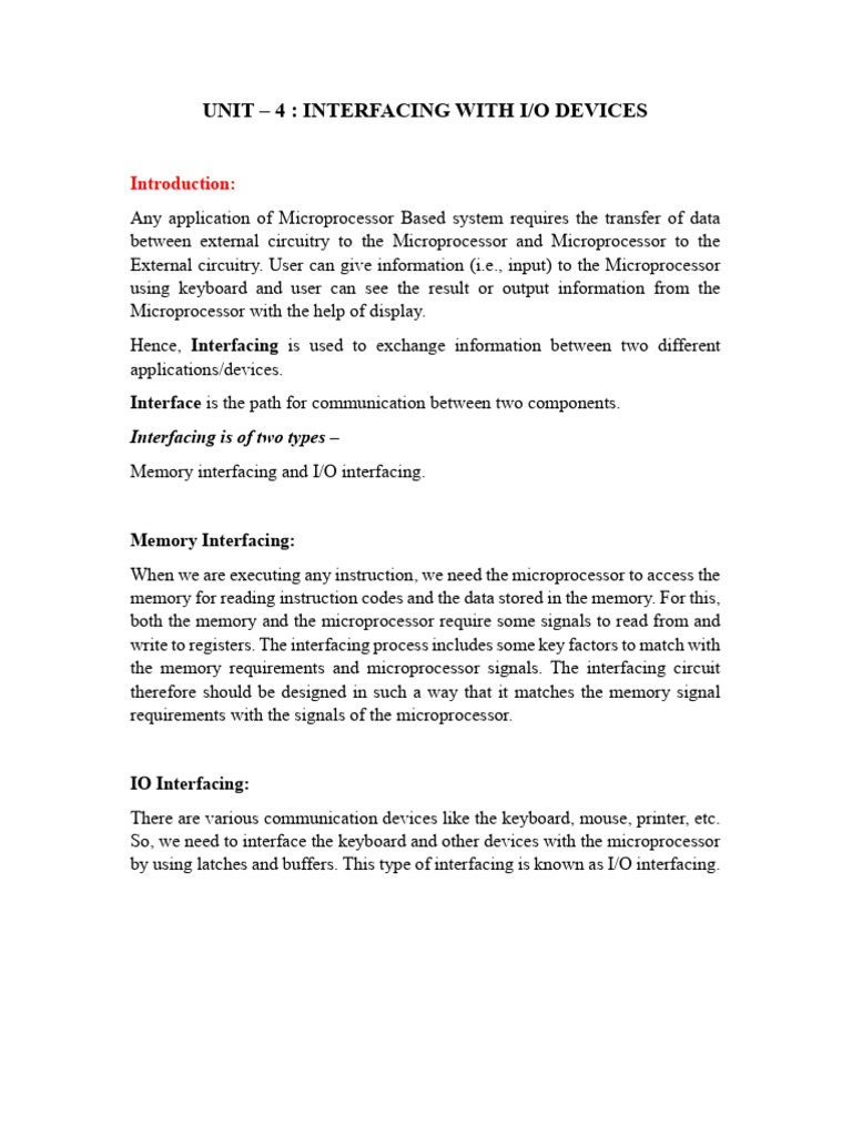 I/O Device Interfacing in Microprocessors | PDF | Input/Output ...
