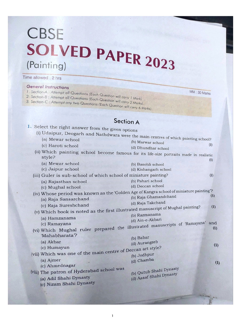 Solved Sample Paper Painting | PDF