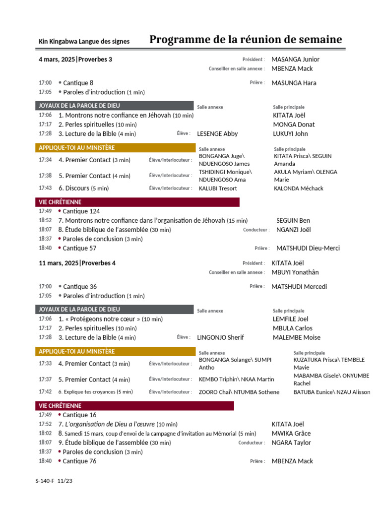 Programme Vie Chrétienne Mars 2025 | PDF