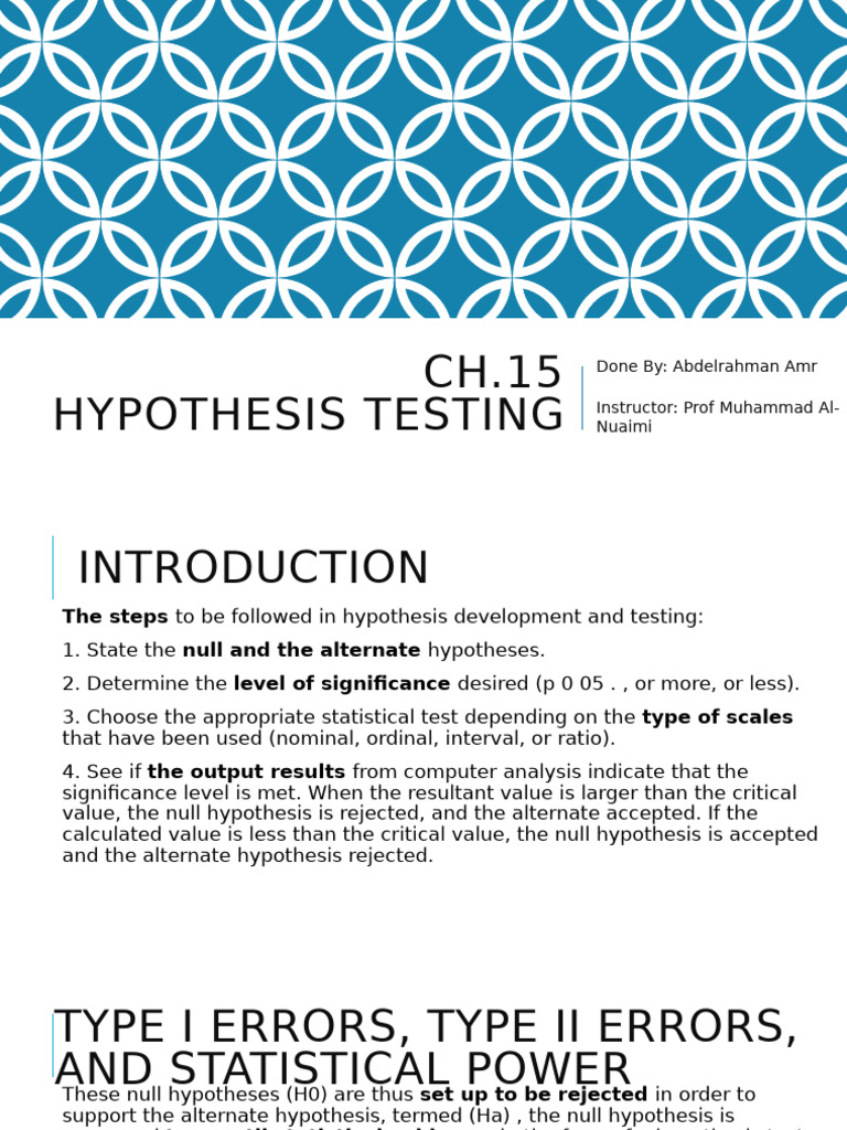 Hypothesis Testing and Statistical Methods | PDF | Statistics | Type I ...