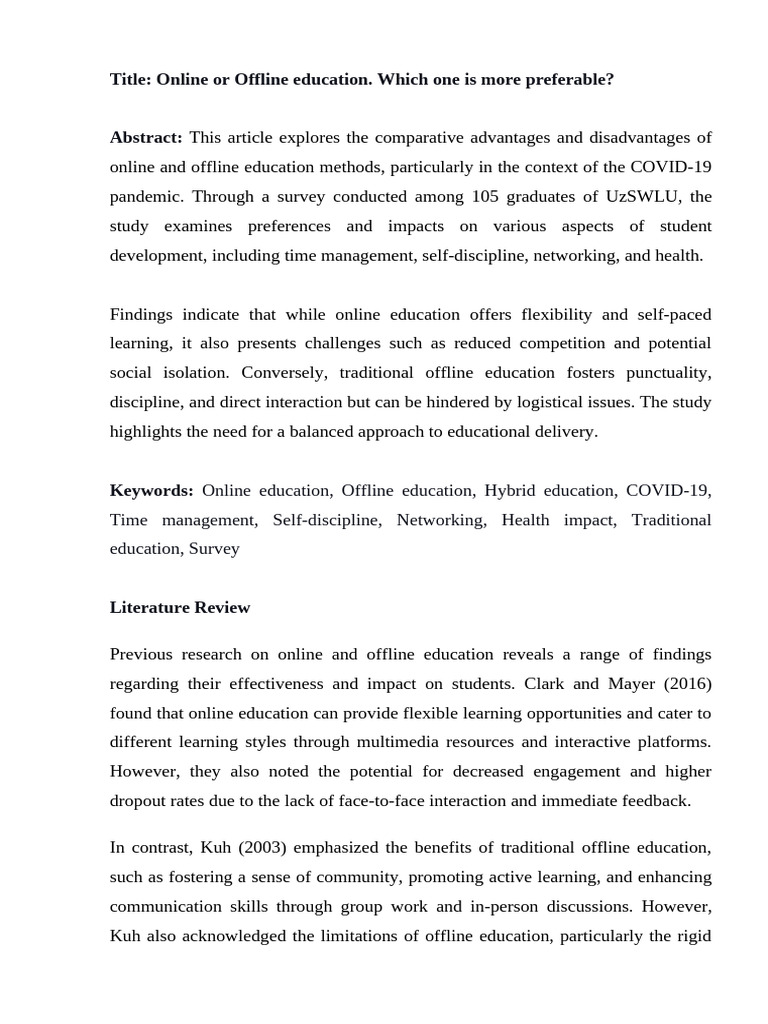 Online vs. Offline Education: A Study | PDF | Learning | Disciplines