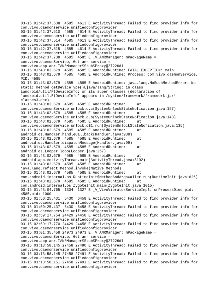 Vivo Daemon Service Errors and Exceptions | PDF | Java (Programming ...
