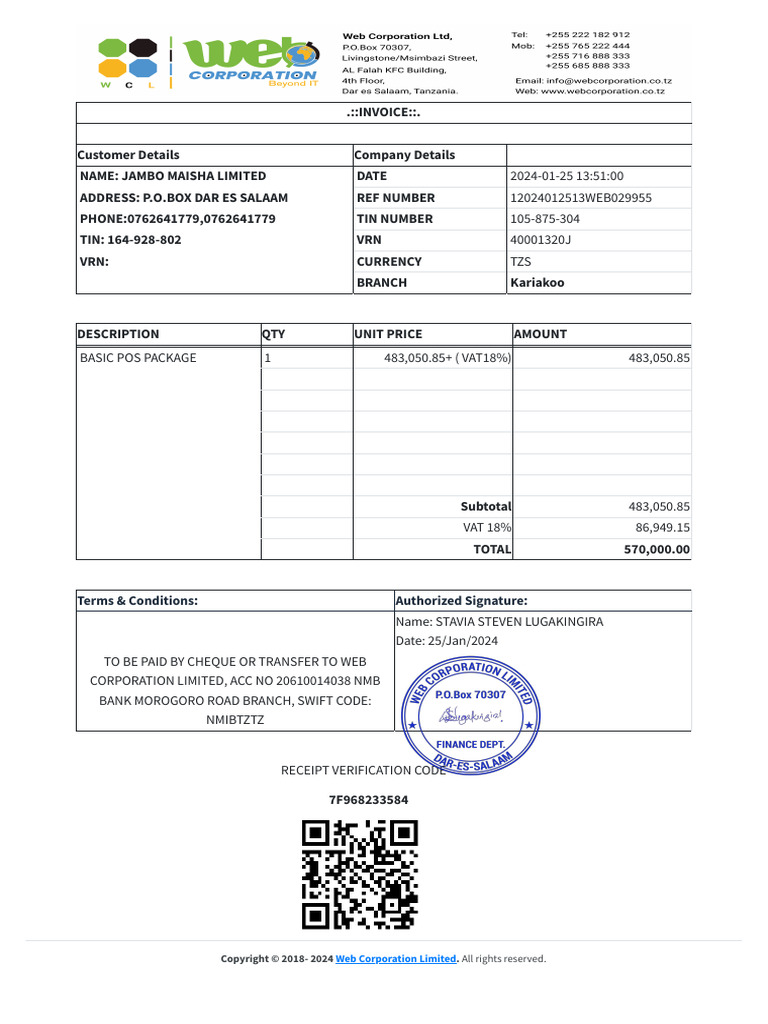 Invoice for Jambo Maisha Limited | PDF