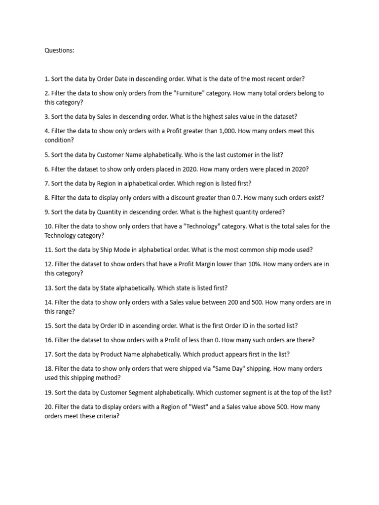 A2076966392 22138 1 2025 Practice Questions Filter Sort | PDF