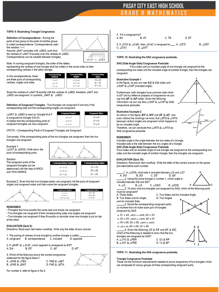 Triangle Congruence Postulates Explained | PDF | Triangle | Mathematics