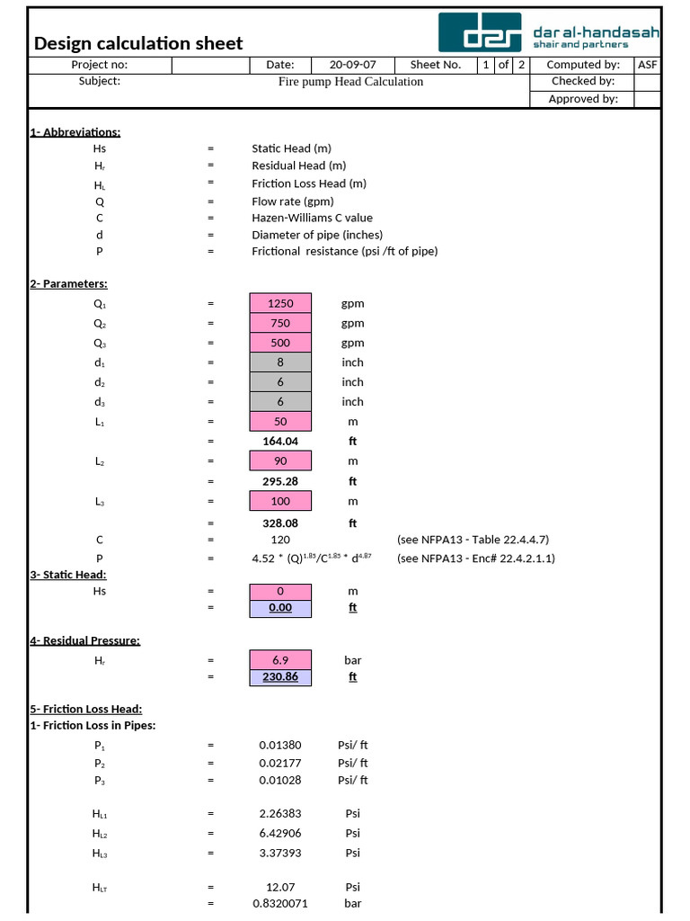 Fire Pump Head Calculations | PDF | Soft Matter | Applied And ...