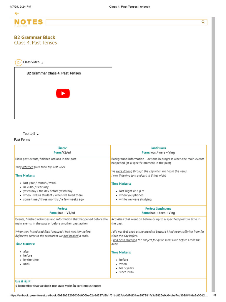 Class 4 Past Tenses Overview | PDF | Grammatical Tense | Perfect (Grammar)