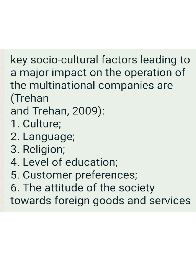 Impacts and Factors of Socio Cultural Environment - Joel M Shaji | PDF