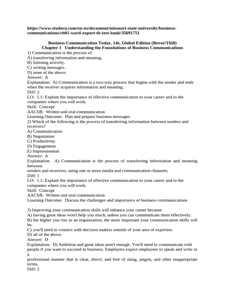 BC Test Bank ch 1 | PDF | Communication | Critical Thinking