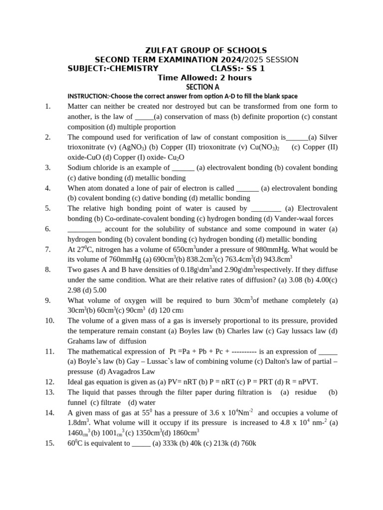 ZULFAT 2nd Term Chemistry | PDF | Chemical Bond | Chlorine