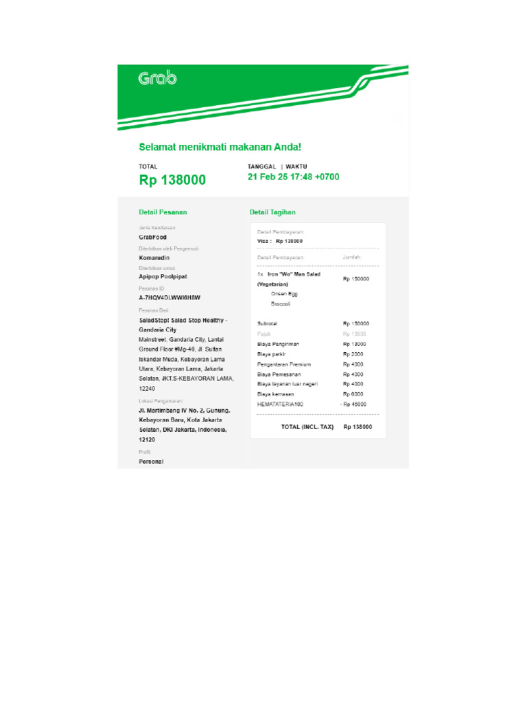 Receipt Veg Food Grab | PDF